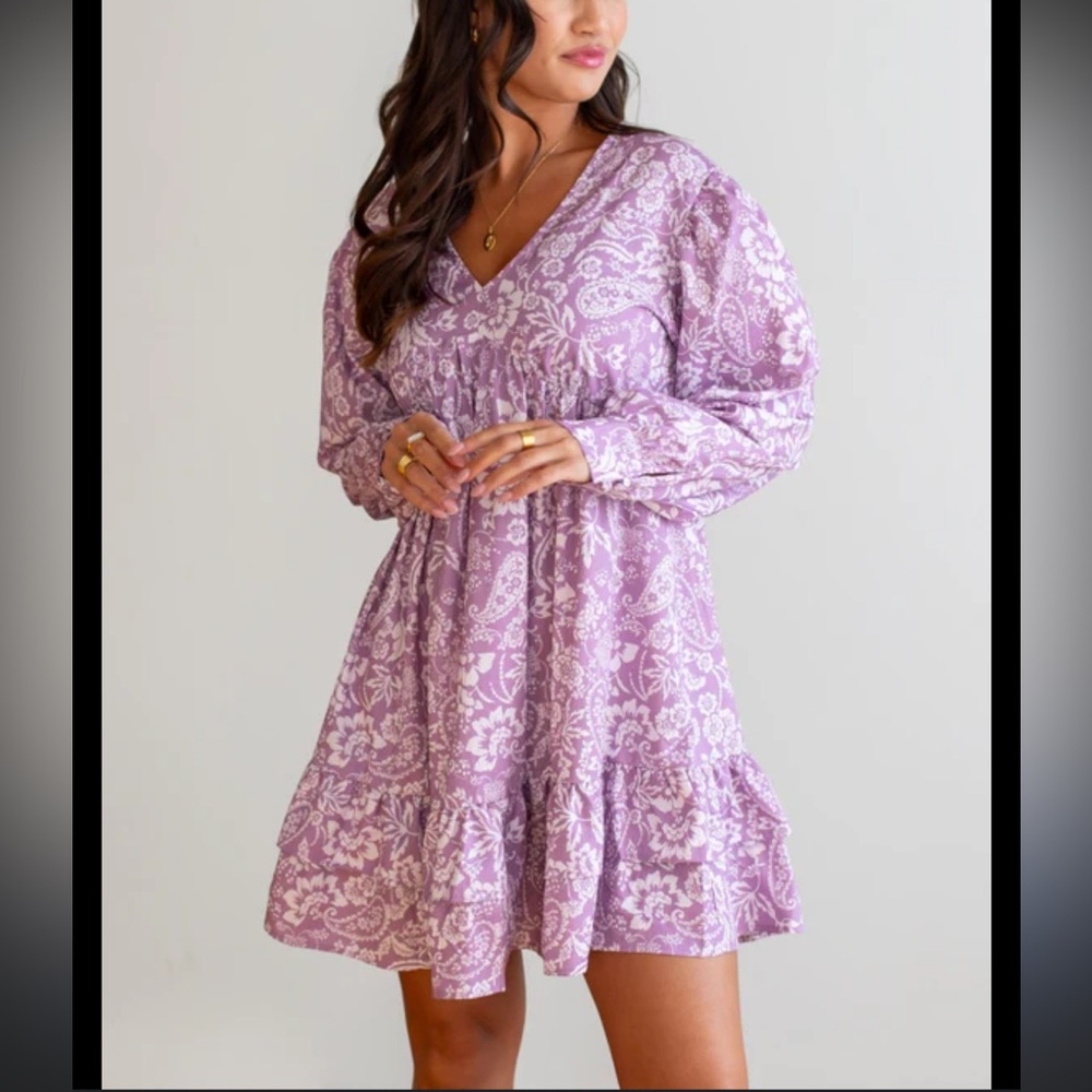 Panache Apparel Purple Floral Endless Love Dress Size Medium